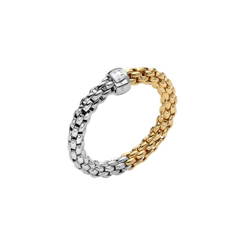 Fope 18K White And Yellow Gold Bicolour Flex'It Ring With Round Mesh Size Large 18-21