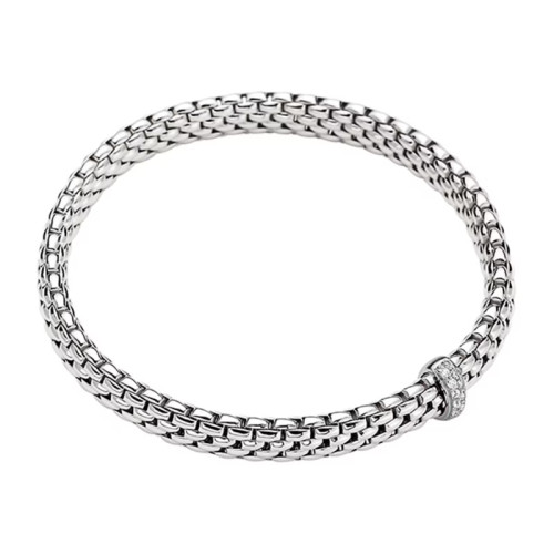 Fope 18Kt White Gold Vendome Stretch Bracelet W/ 1 Diamond Rondel D=0.10Ct Size M