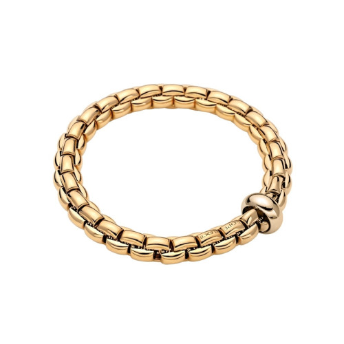 Fope 18K Yellow Gold Eka Wide Flex'It Bracelet With Rondel Station Size Small