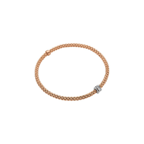 Fope 18Kt Rose And White Gold Prima Flexible Link Bracelet With Diamond Rondel Station 0.12 Cttw Size Medium (17Cm)   6.69