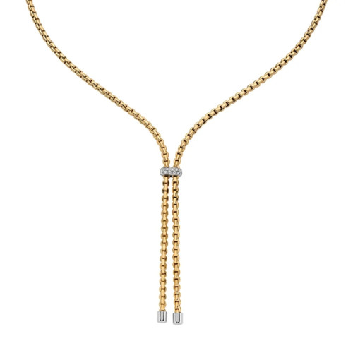 Fope 18Kt Yellow & White Gold Rope Eka Bolo Necklace With Wg 0.10Ctw Oval Diamond Fixed Rondel 43 Cm