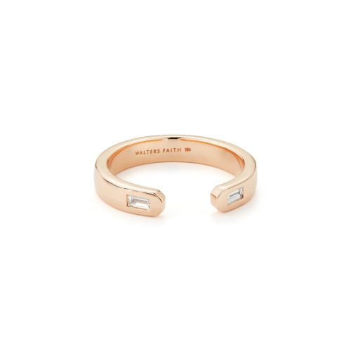 Walters Faith 18K Yellow Gold 2 Baguette Diamond Ottoline Open Ring
