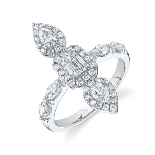 14K White Gold Emerald Cut, Marquise, Pear Diamond Ring
