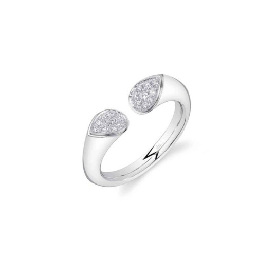 14K White Gold Pave Diamond Mirrored Pear Split Ring