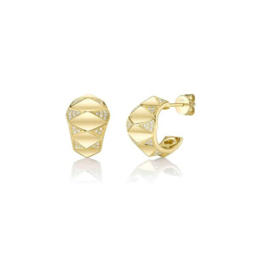 14K Yellow Gold Diamond Pyramid Geo Cut Huggie Earrings (Pair)