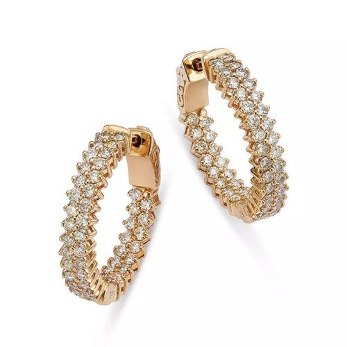 Korman Collection 14k Yellow Gold Double Row Diamond Inside Out Hoops