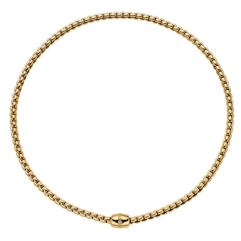 Fope 18K Yellow Gold 0.01Ct Round Diamond Flex'It Necklace With Ornamental Clasp 14.56