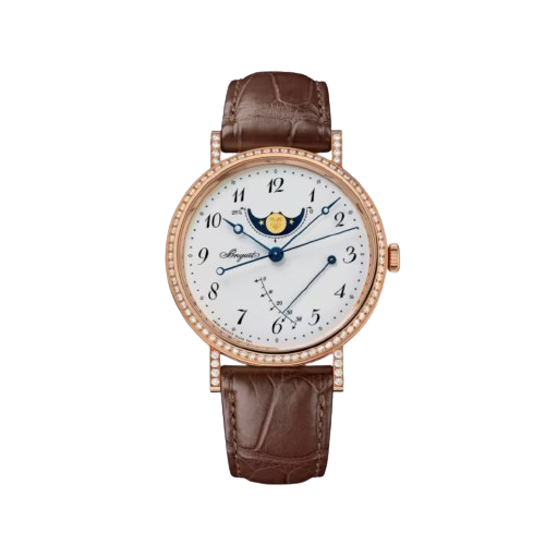 Korman Pre Owned Breguet 778 18kt Rose Gold White Arabic Dial Diamond Bezel with Crocodile Strap