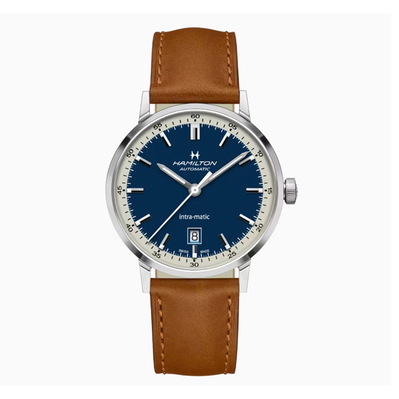 Hamilton Intramatic 40mm Stainless Steel Blue Dial Brown Leather Strap
