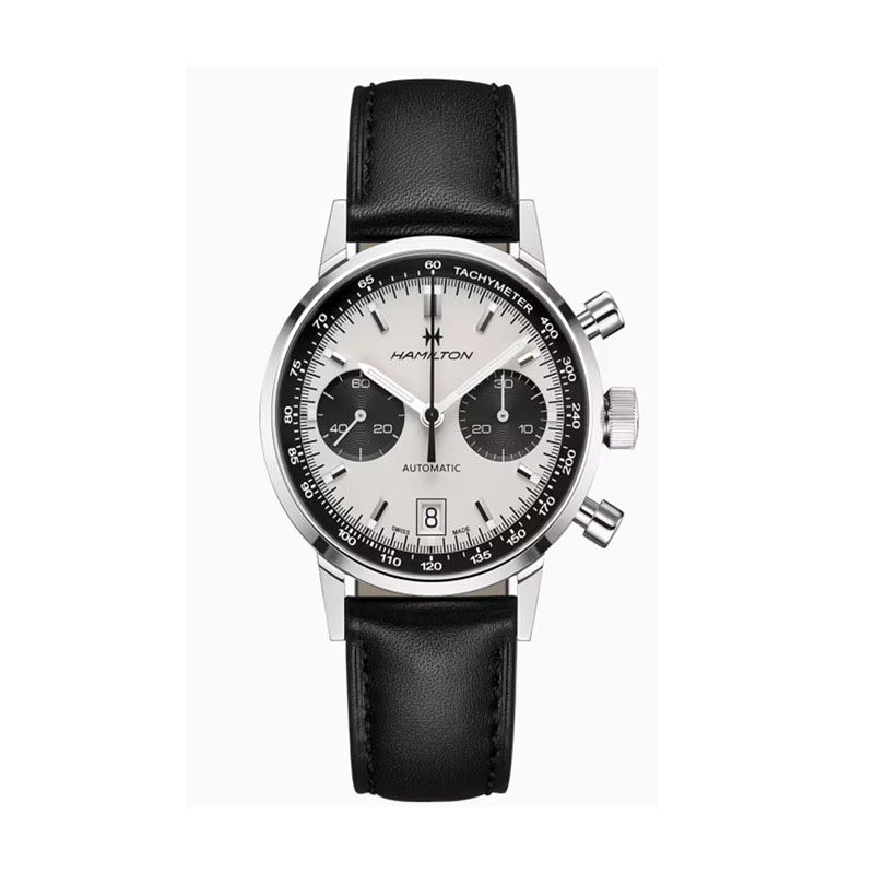 Hamilton Intra-matic 68 Automatic Chronograph 40mm Panda Dial Stainless Steel With Black Leather Strap