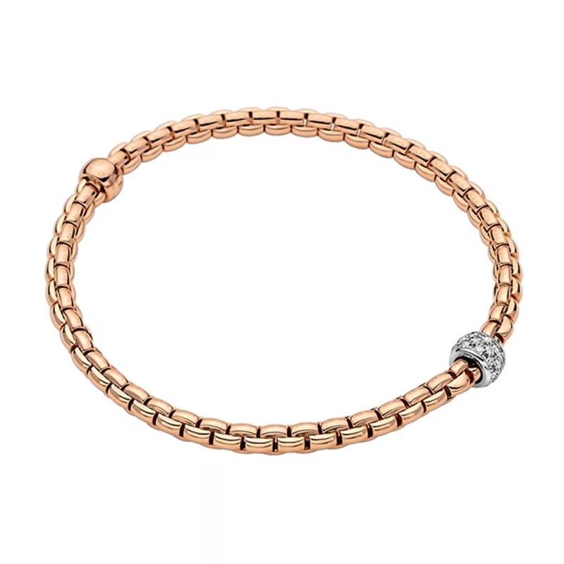 Fope 18K Rose/White Gold 0.19Ctw Diamond Rondel Eka Tiny Flex It Bracelet Size  Medium (17Cm)   6.69"