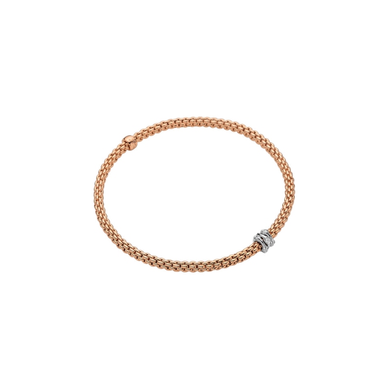 Fope 18Kt Rose And White Gold Prima Flexible Link Bracelet With Diamond Rondel Station 0.12 Cttw Size Medium (17Cm)   6.69"