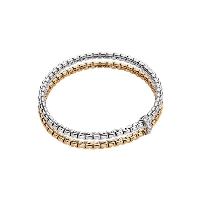 Fope 18K White / Yellow Gold 0.10Ctw Diamond Eka Double Flex It Bracelet Size Medium 6.69