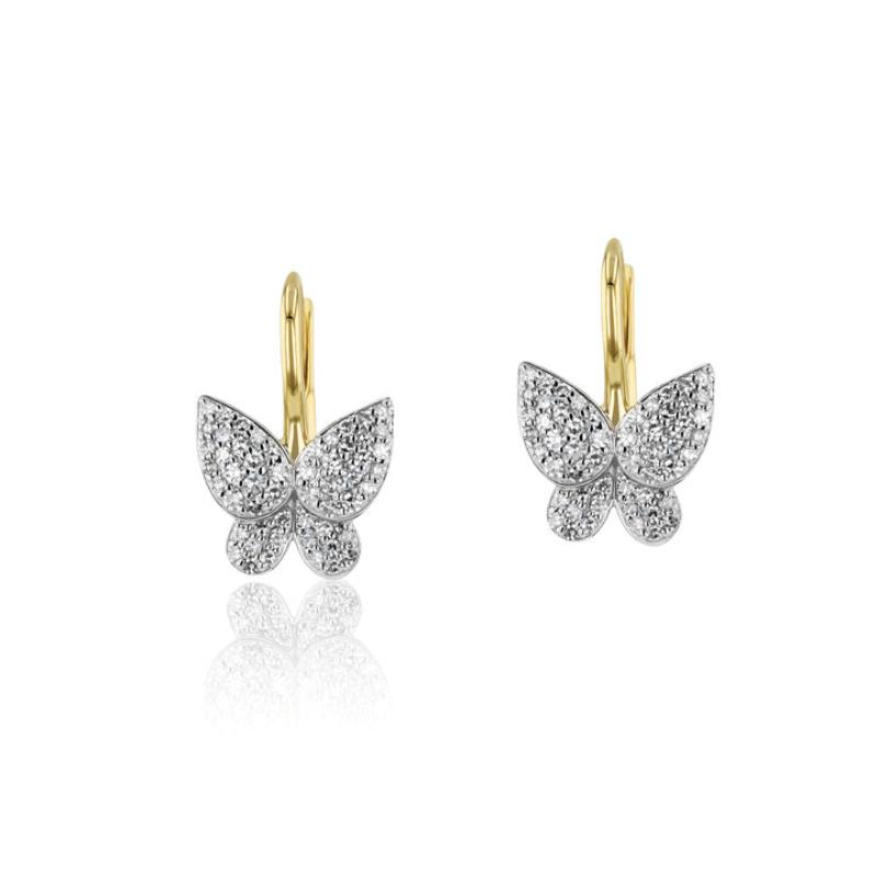 Phillips House 14Kt Yellow Gold Petite Butterfly Leverback Diamond Earrings