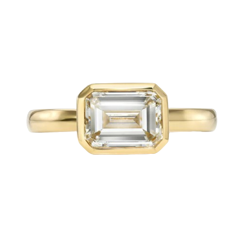 Single Stone 18kt Yellow Gold Emerald Cut Diamond Bezel Set Leah Ring