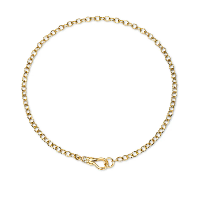 Single Stone 18kt Yellow Gold Evren Chain with Pave Diamond Clasp